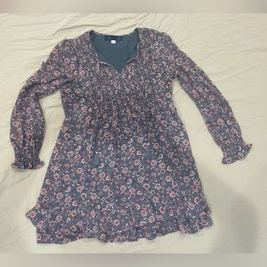 Blue and pink long sleeve short dress